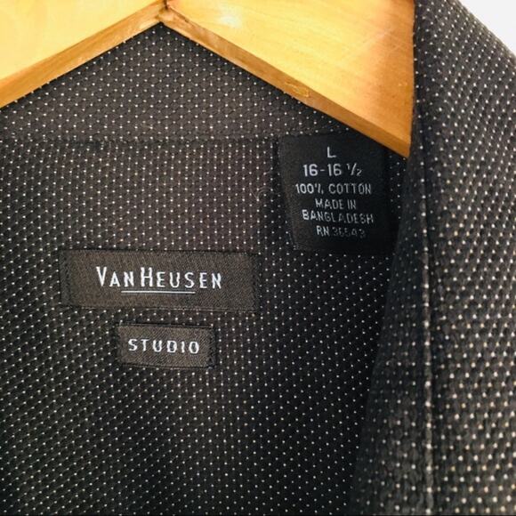 Van Heusen Black Fine Dot Patterned Button Up Shirt Large - Picture 3 of 4